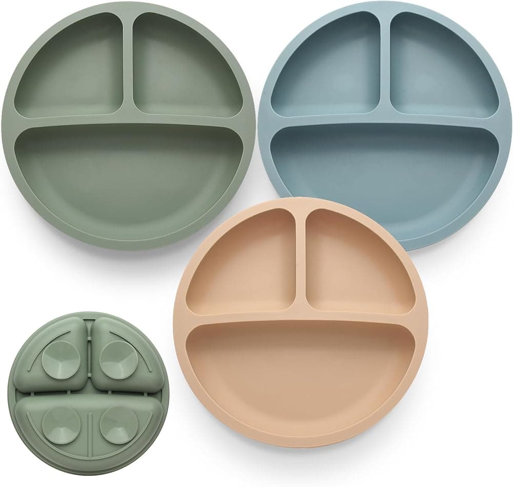 Eascrozn Toddler Divided Silicone Suction Plates, 3 Pack