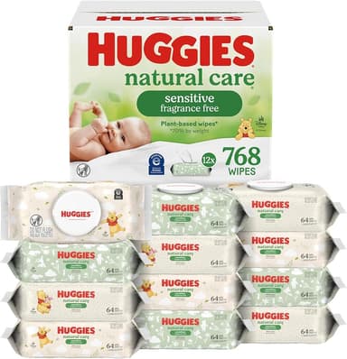 HUGGIES Natural Care Sensitive Baby Wipes, 12 Flip-Top Packs
