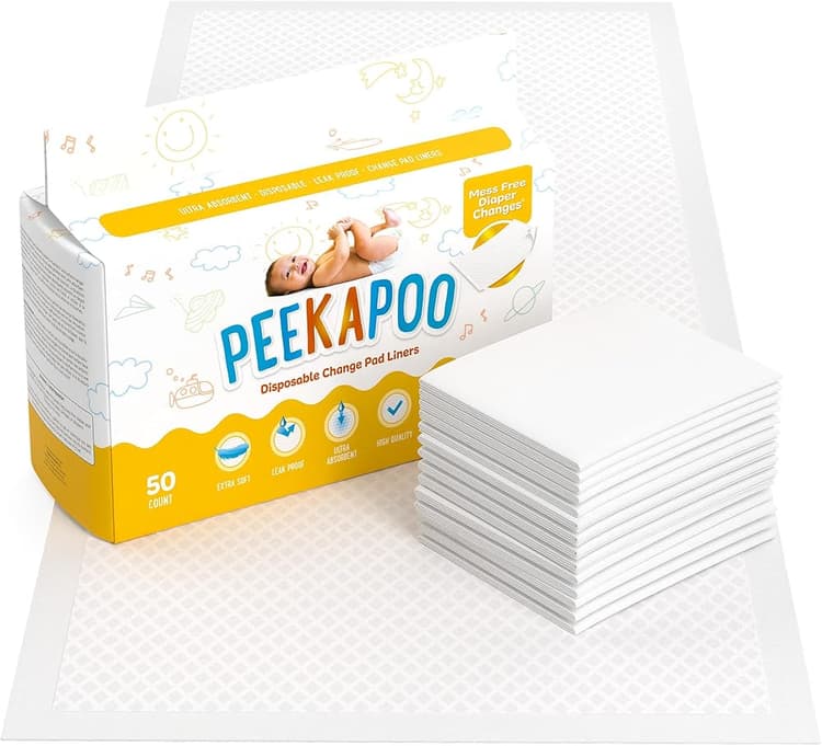 Peekapoo Disposable Baby Changing Pad Liners, 50 Pack